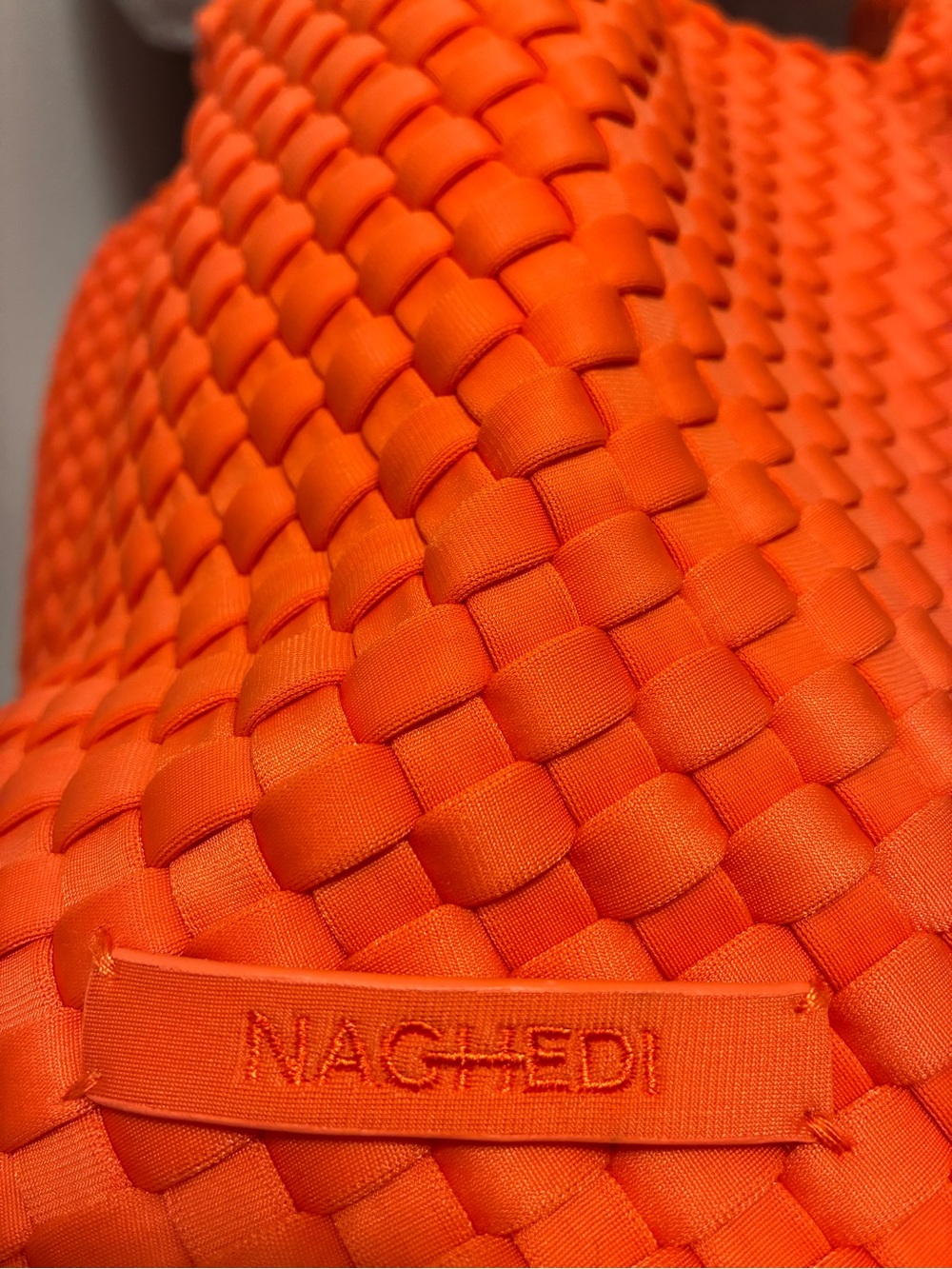 Naghedi St. Barths RARE COLOR Bright Orange (Bonaire) Neoprene Woven Tote Bag! - Picture 4 of 4